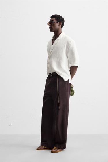 100% LINEN KIMONO SHIRT - White by Zara - Image 3