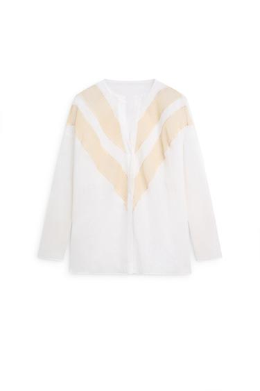 Chemisier fluide détail appliqué en lin mélangé - Blanc de Zara