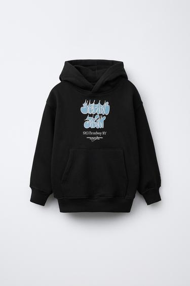 Zara GRAFFITI HOODED SWEATSHIRT - Black