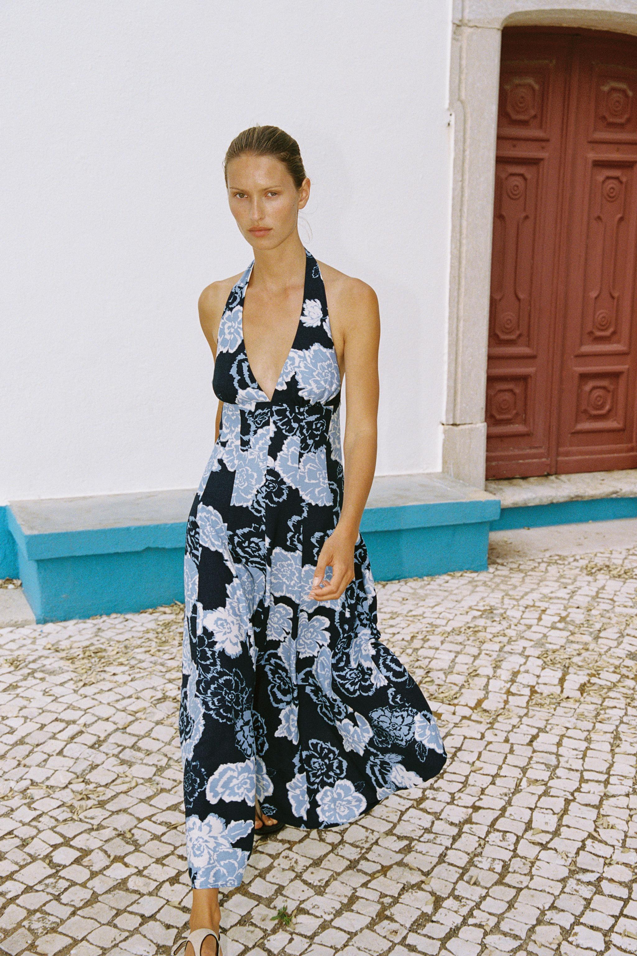 ROBE MI-LONGUE HALTER À IMPRIMÉ FLORAL