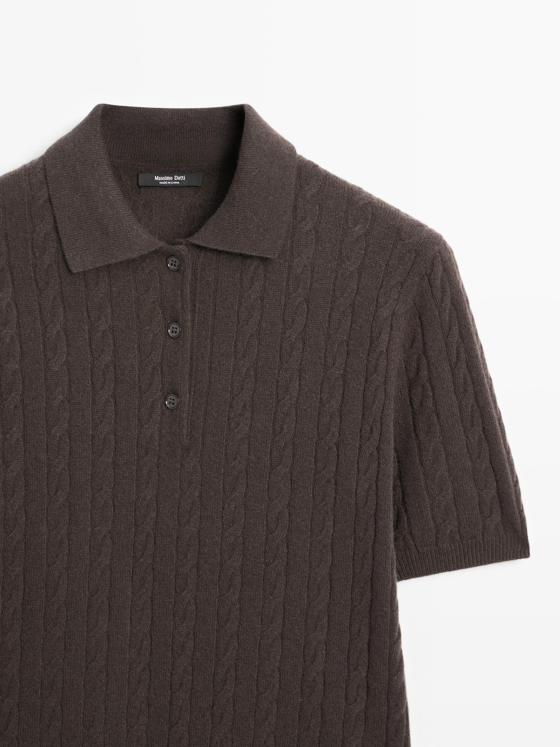 Short sleeve cable-knit polo shirt