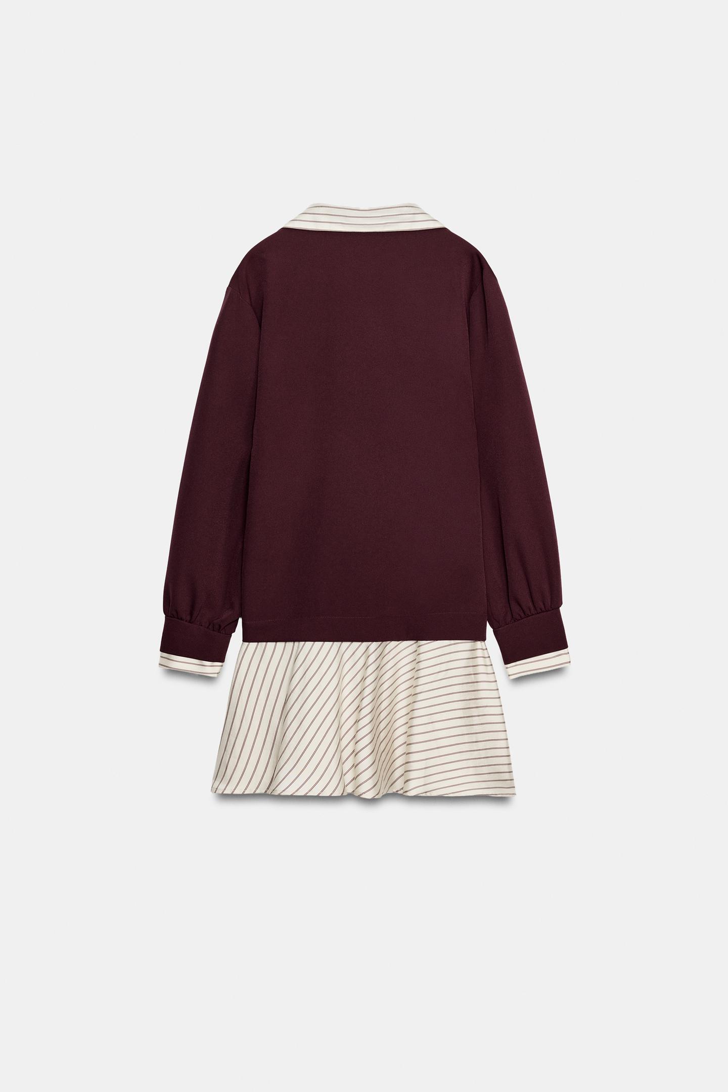 Женское платье Zara Mixed-Fabric Zip-Front Mini, цвет: Тёмно-бордовый — фото 9