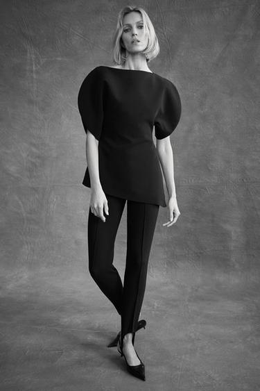 Zara PUFF SLEEVE TOP ZW COLLECTION - Black