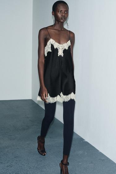 ZW COLLECTION CONTRAST LACE SATIN TOP - Black by Zara