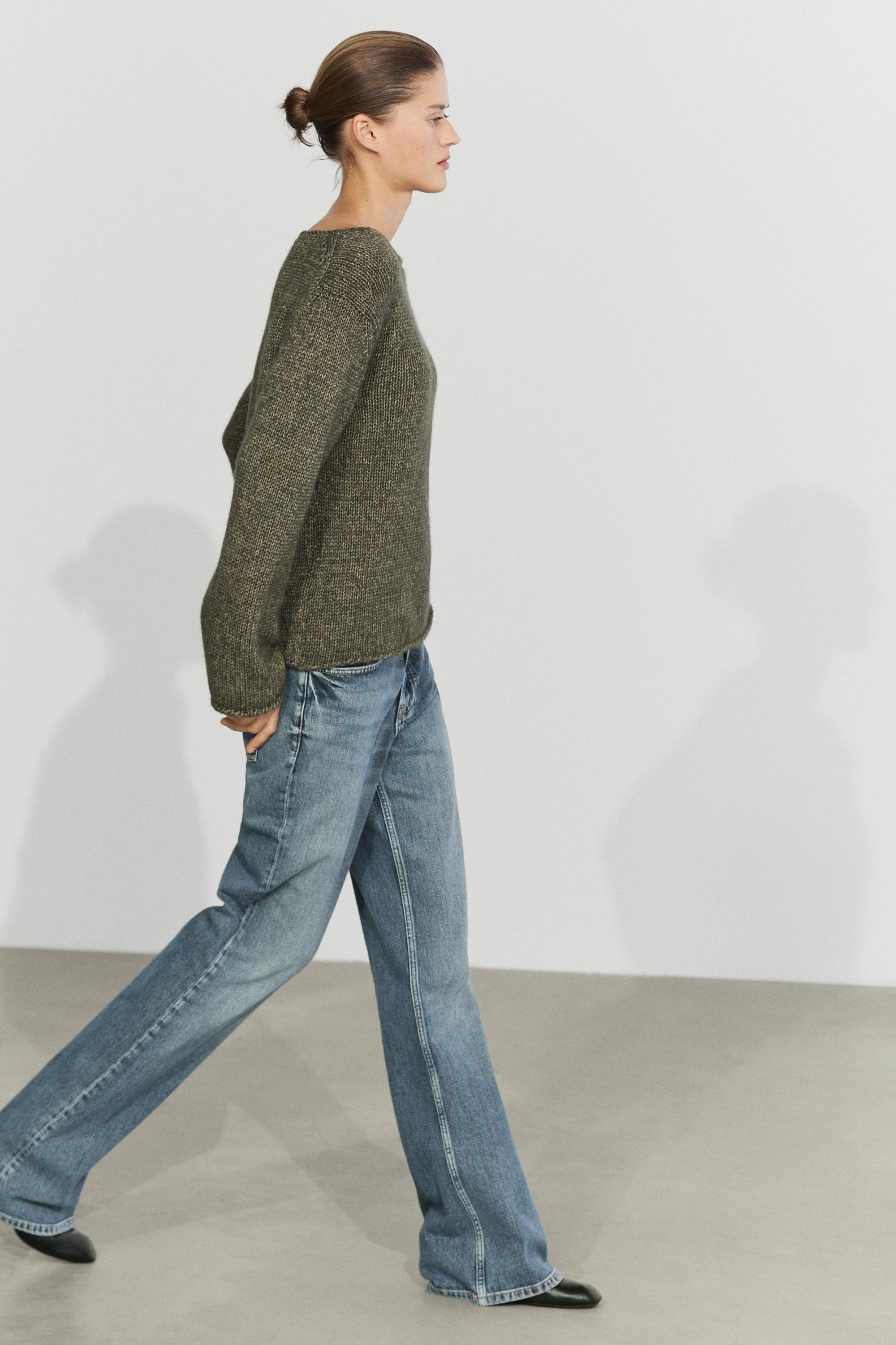 Wool-blend boat neck knit sweater
