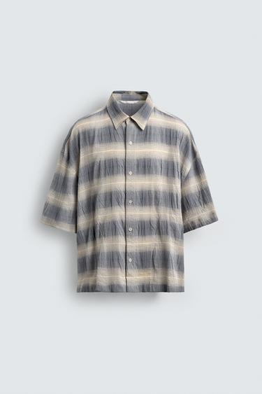 CAMISA ESTRUCTURA CUADROS - Azul de Zara