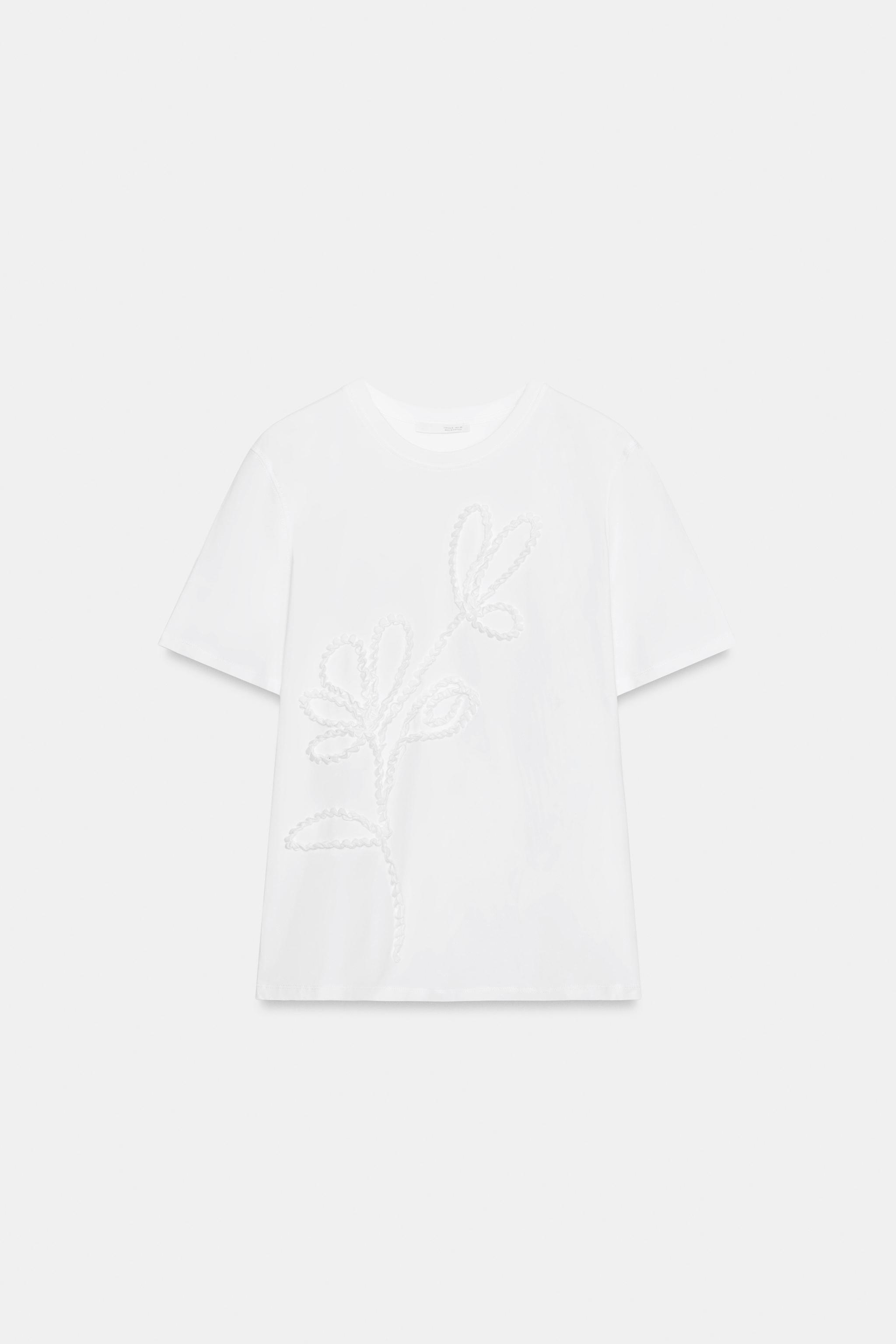 KABARTMA ÇİÇEK DESENLİ T-SHIRT - Görsel 4