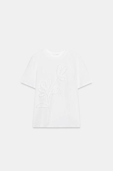CAMISETA FLOR RELIEVE - Blanco de Zara