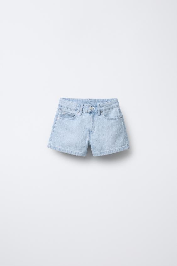 Short En Denim Déchiré H&M Bleu Clair Blanchi - Taille 8, Coupe Régulière, Très Bon état