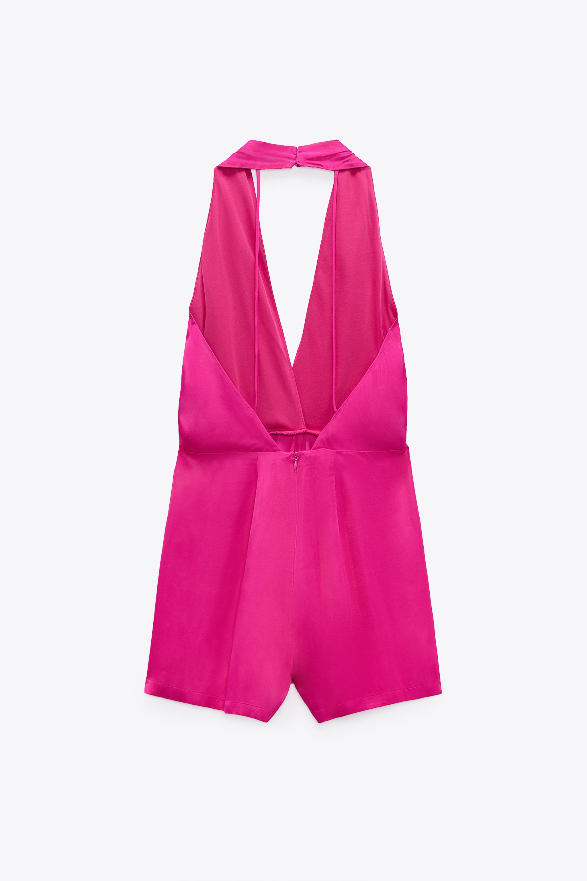 2024 ZARA SATIN EFFECT SHORT JUMPSUIT FUCHSIA