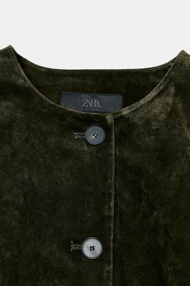 BLOUSON 100% CUIR BAS ÉVASÉ - Kaki de Zara - Image 6