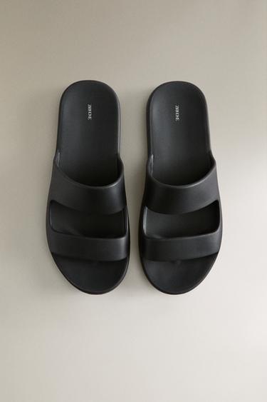 SANDALE PLATE CAOUTCHOUTÉE - Noir de Zara - Image 2
