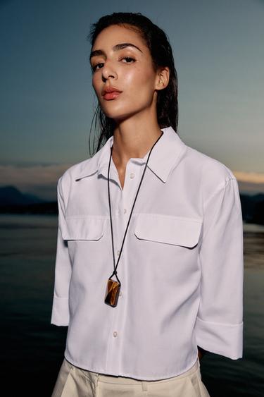 CAMISA CORTA OXFORD - Blanco de Zara