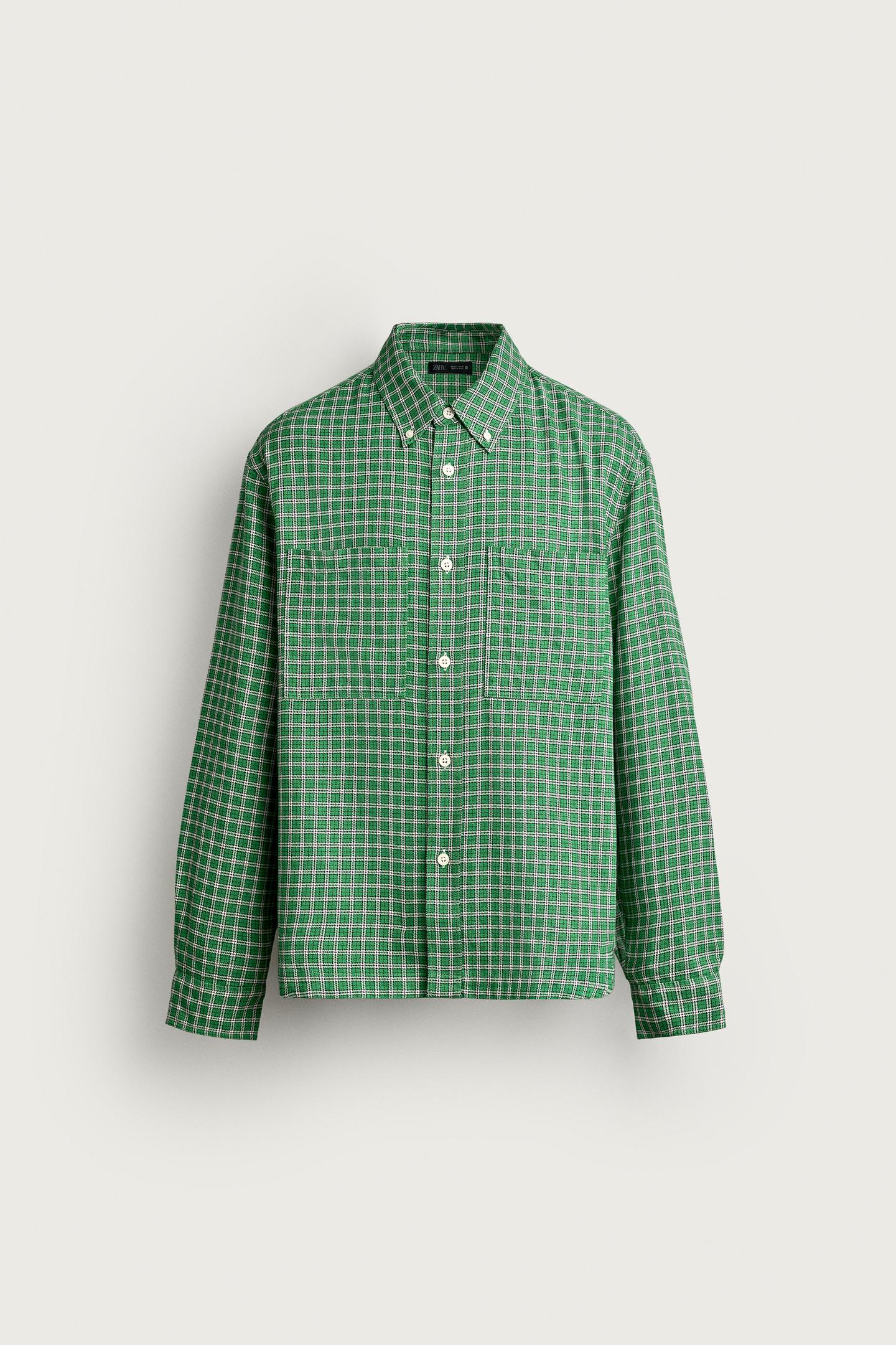 Мужская рубашка Zara Relaxed Fit Plaid, цвет: Зелёный — фото 7