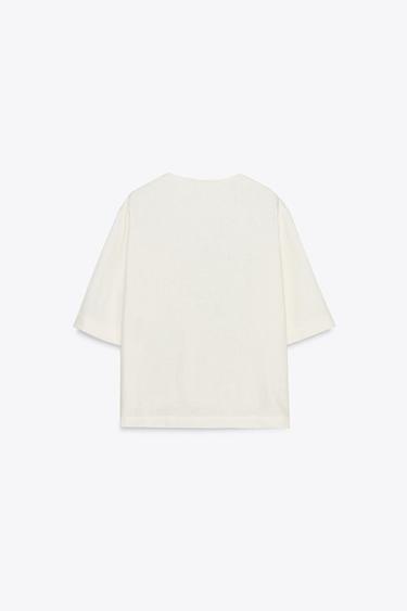 ZW COLLECTION LINEN SHORT SLEEVE TOP - Ecru by Zara - Image 4