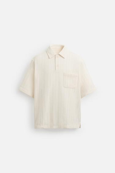 TEXTURED LACE POLO SHIRT - Ecru by Zara - Image 6