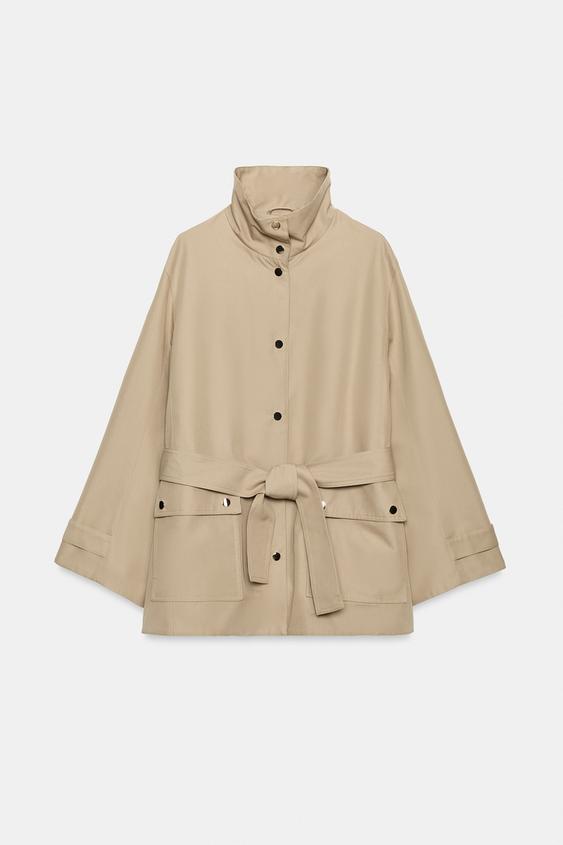 GABARDINE COL MONTANT CEINTURE - Marron clair de Zara - Image 6