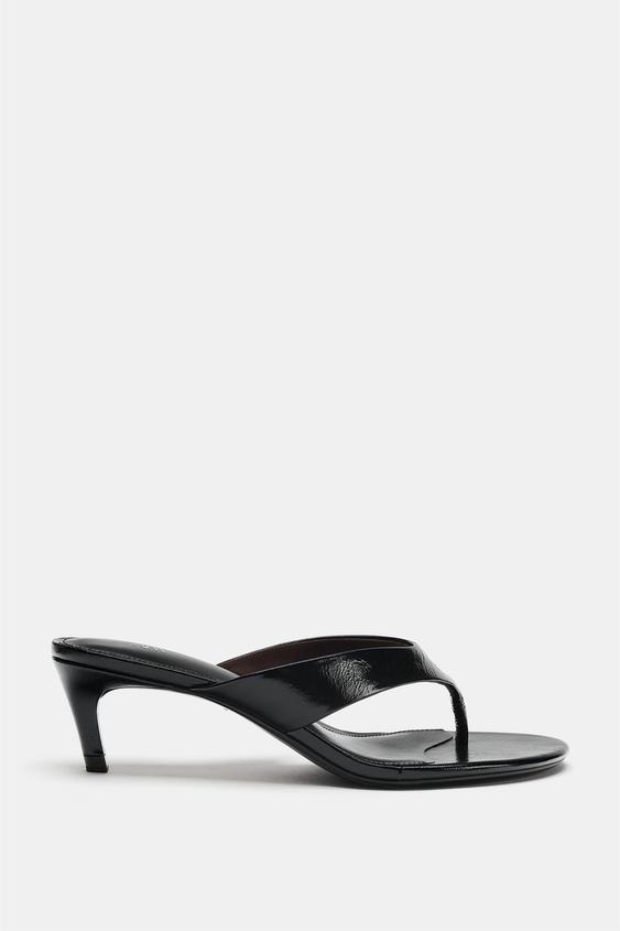 LEATHER HEELED SANDALS - Black by Zara - Image 0