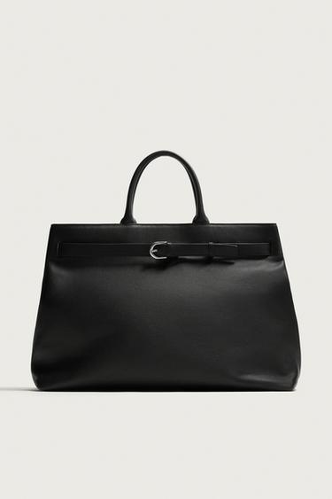 LEATHER HANDBAG WITH BELT DETAIL - Black by Zara