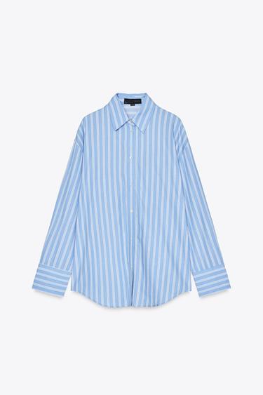 Zara STRIPED POPLIN OVERSIZED SHIRT WITH TOP - Blue / White