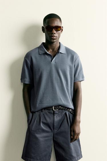 REGULAR FIT VERTICAL TEXTURE POLO SHIRT - Blue grey by Zara