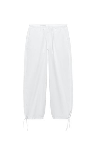 PANTALON LARGE À CORDONS - Blanc de Zara