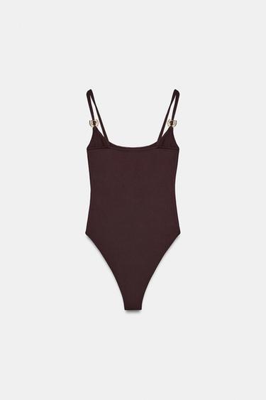 POLYAMIDE BODYSUIT WITH METALLIC DETAIL - Dark brown by Zara - Image 6