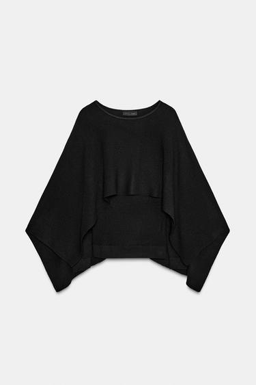 Zara KNIT JUMPER WITH CAPE - Black