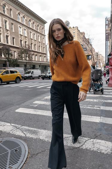 Zara HIGH-WAISTED WIDE-LEG PANTS - striped