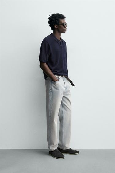 SILK/LINEN KNIT POLO SHIRT - Dark navy by Zara - Image 3