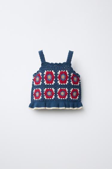 FLORAL CROCHET KNIT TOP - Blue by Zara - Image 1