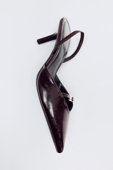 SLINGBACK HEELS WITH METAL DETAIL - Burgundy Red by Zara