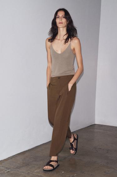 ZW COLLECTION DARTED TROUSERS WITH BELT LOOPS - Brown by Zara - Image 6