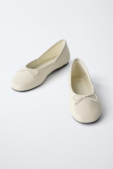 LEATHER BALLET FLATS - Ecru White by Zara - Image 2