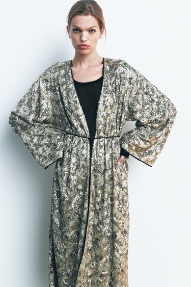 BEADED SEQUIN EMBROIDERED KIMONO - Plata de Zara - Imagen 0