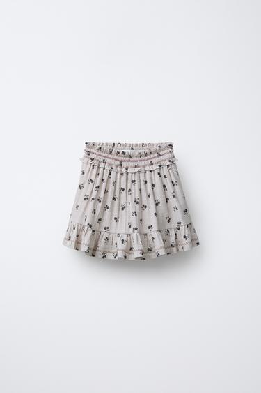 FALDA CUADROS ESTAMPADO FLORES - Crudo / Negro de Zara - Imagen 0