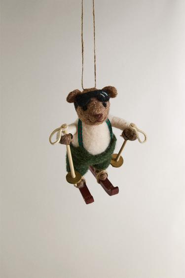 WOOL SKIING BEAR CHRISTMAS TREE DECORATION - Brown by Zara - Image 1