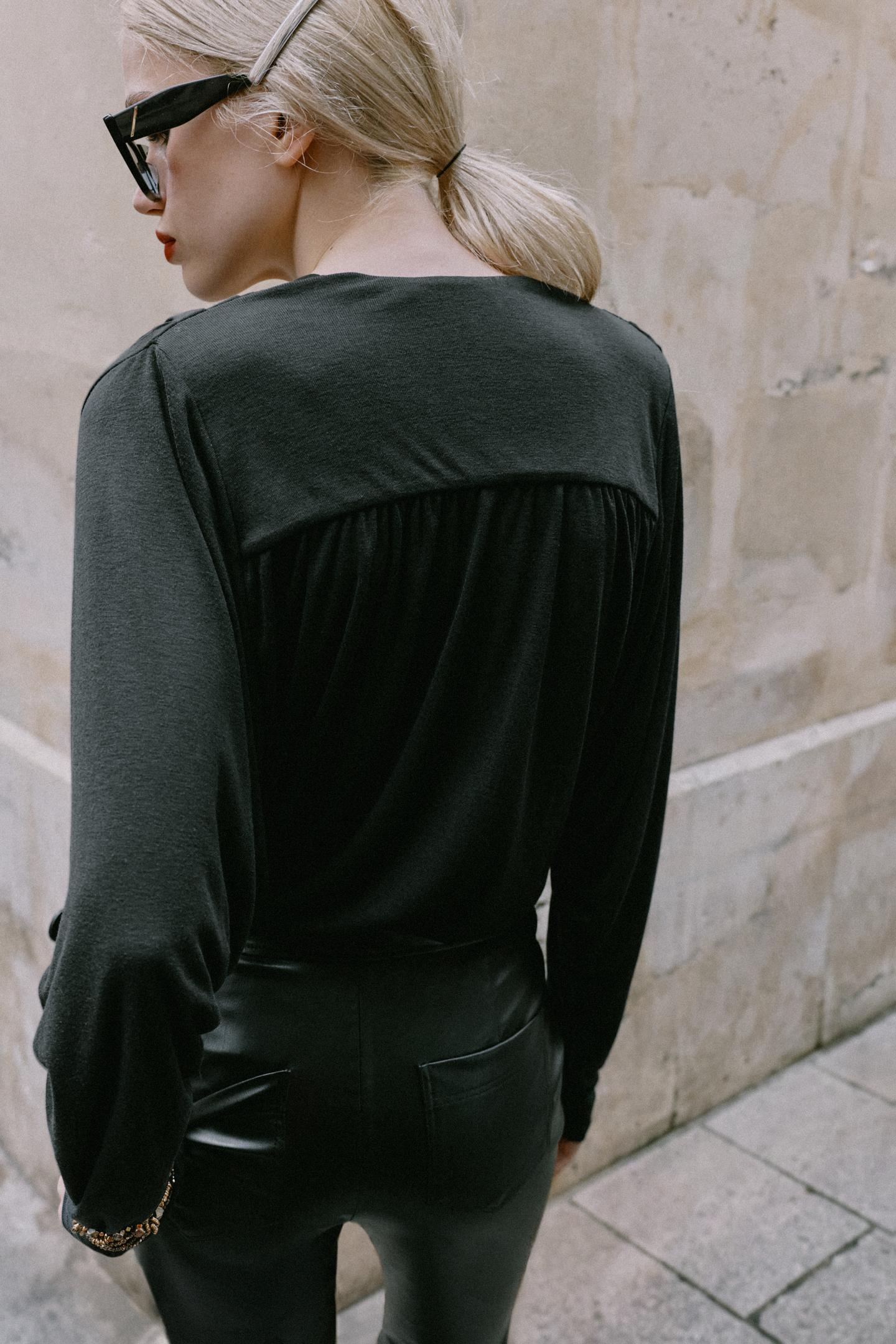 Боди Shoulder Pad, с запахом — Zara, цвет: Чёрный — фото 3