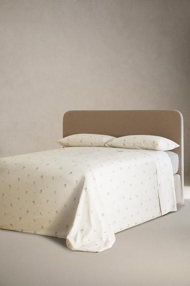 DRAP DE DESSUS IMPRIMÉ FEUILLES - Vert d'eau de Zara - Image 1