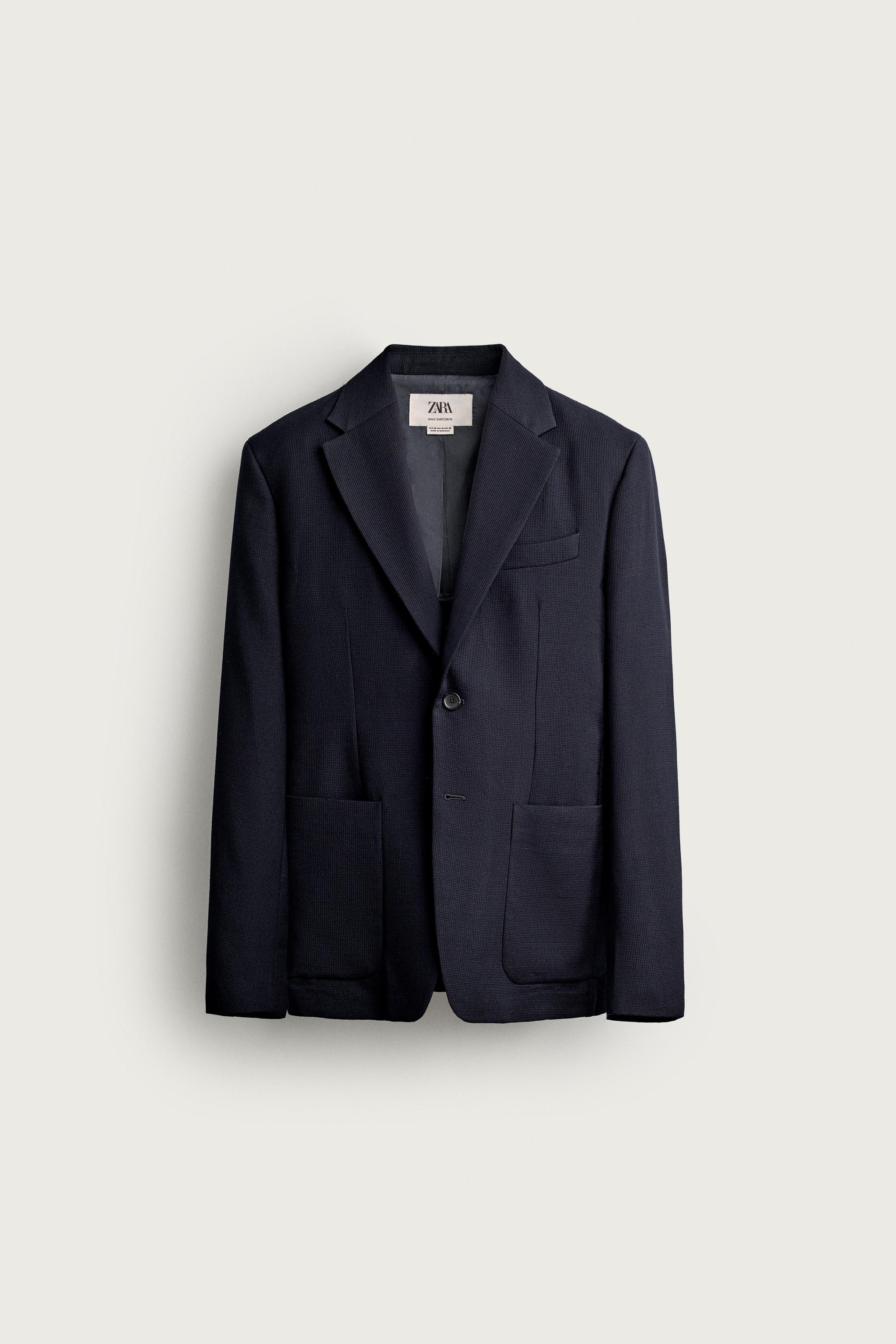 100% WOOL PLAID REGULAR FIT BLAZER — Navy blue