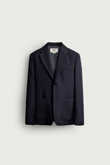 100% WOOL CHECK REGULAR FIT BLAZER - Navy blue by Zara