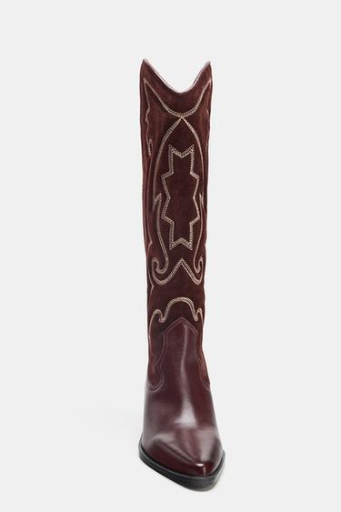 COWBOYSTIEFEL MIT STICKEREI AUS LEDER - Bordeauxrot von Zara