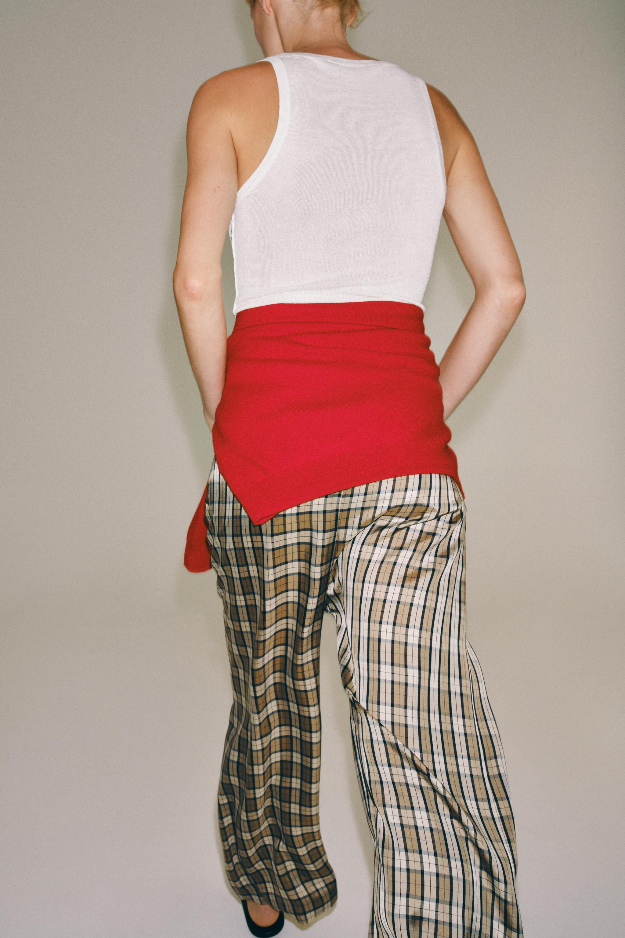 ZW COLLECTION PLAID PANTS — Beige / Taupe brown