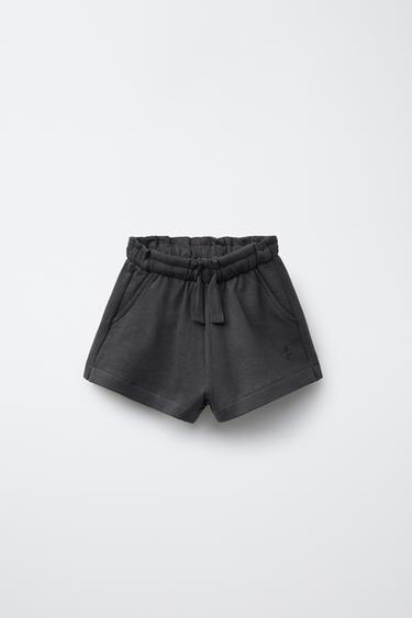 BERMUDA FELPA BÁSICA FLOR BORDADA - Carbón de Zara