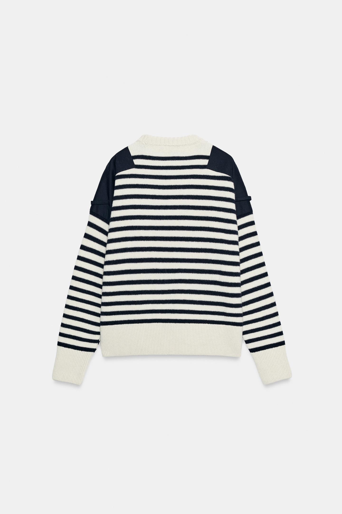 Женский свитер Zara Wool Sweater with Contrast Shoulders, цвет: Полосатый — фото 7