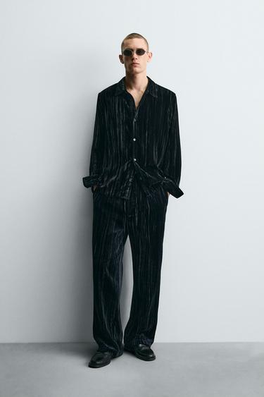 PLEATED VELVET TROUSERS - blue/black by Zara - Image 0