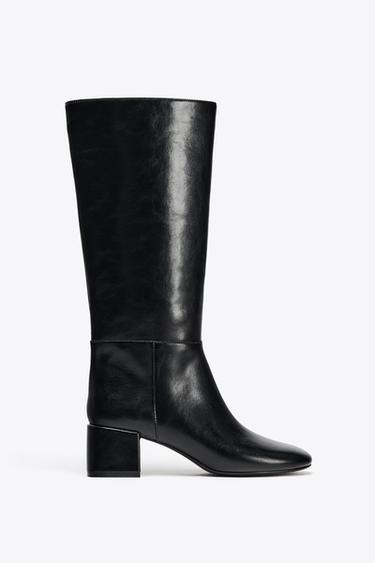 BOTTES À TALONS LARGES ET SURPIQÛRES - Noir de Zara