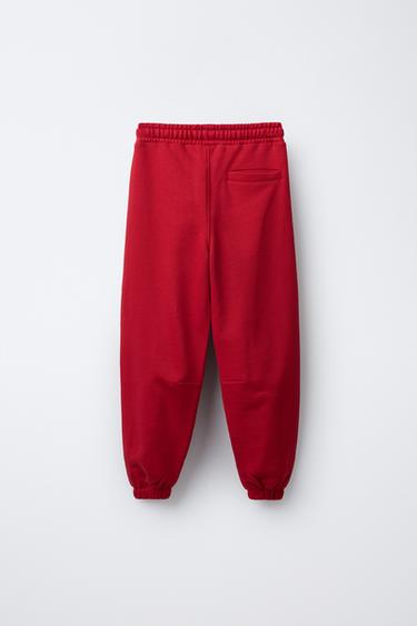 PANTALON MOLLETON JOGGING ÉTIQUETTE - Rouge de Zara - Image 1