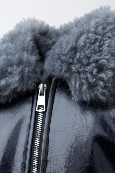 BOMBER JACKET WITH FAUX FUR COLLAR - navy by Zara - Image 4