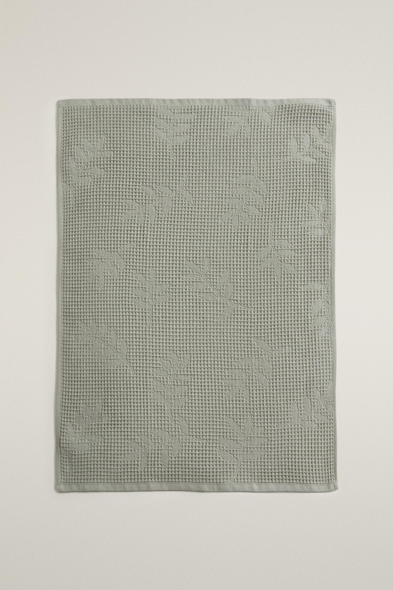WAFFLE-KNIT KITCHEN TOWEL — Green / Blue